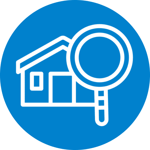 House icon with magnifying glass overlay.