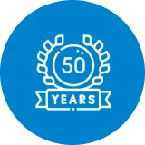50th anniversary emblem on blue background.
