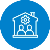 Icon of house with people and gear.