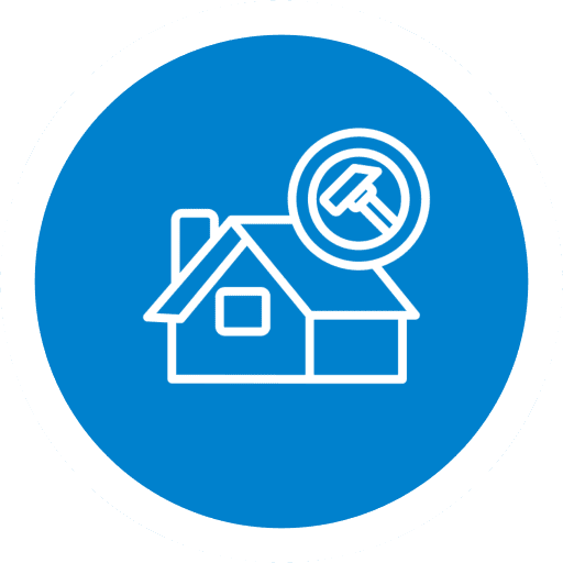 House symbol with hammer in blue circle.